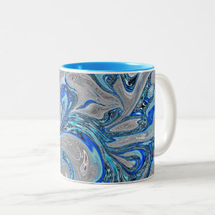 Tasse 2 Couleurs Peacock Blue et Silver Marbled Abstrait