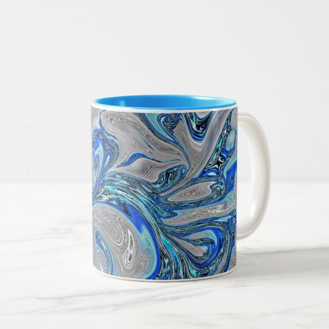 Tasse 2 Couleurs Peacock Blue et Silver Marbled Abstrait (Devant droit)
