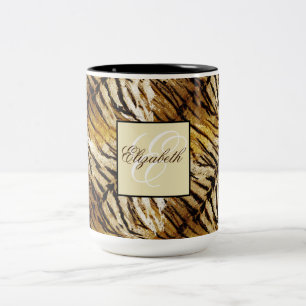 Tasse 2 Couleurs Peau de tigre, monogramme, élégant, tigre, rayé
