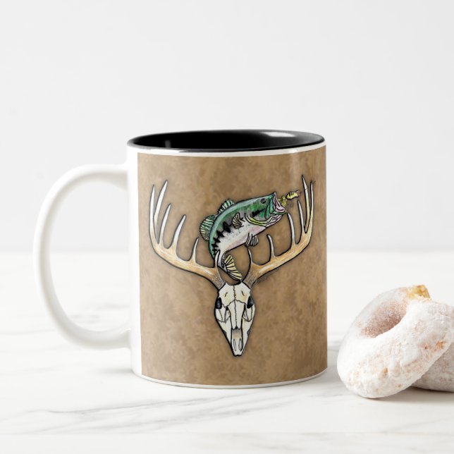 Tasse 2 Couleurs Pêche Chasse Basse saut Cerf Crâne Antlers (Avec donut)