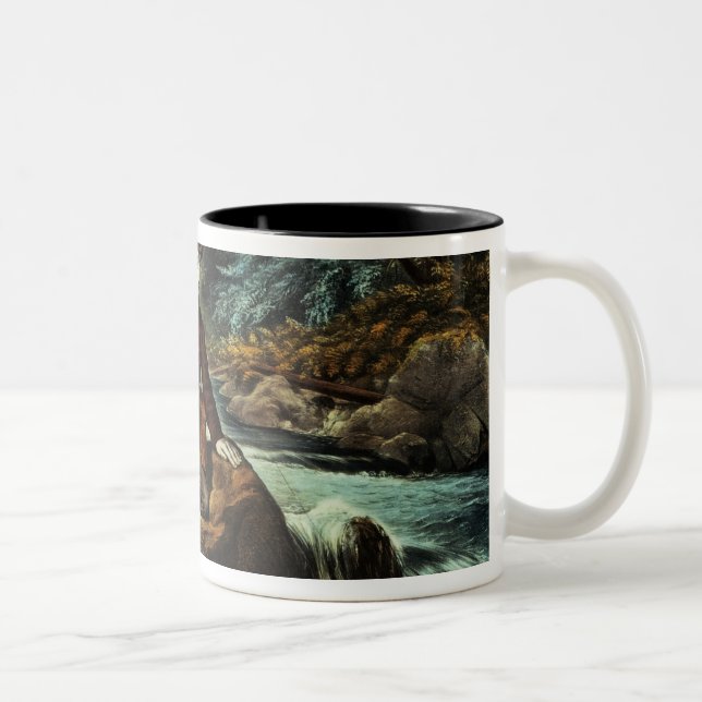 Tasse 2 Couleurs Pêche de truite de ruisseau - un moment soucieux, (Droit)