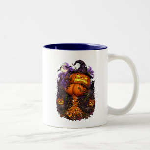 Tasse 2 Couleurs Pêche drôle et citrouille qui fait caca Halloween
