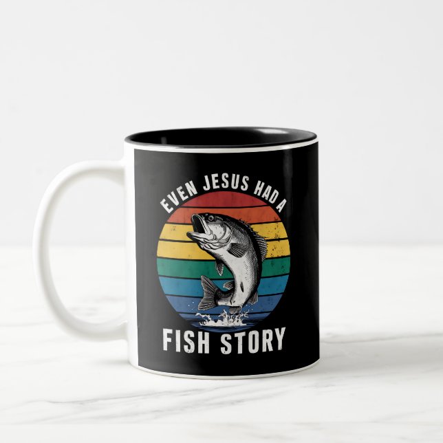 Tasse 2 Couleurs Pêche Même Jésus avait une histoire de poisson Bas (Gauche)