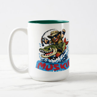 Tasse 2 Couleurs Pêcheur de maskinongé chevauchant un maskinongé –
