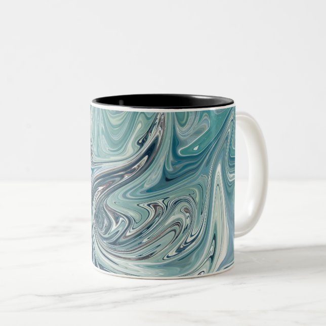 Tasse 2 Couleurs Peinture Abstraite de la mer Bleue (Devant droit)
