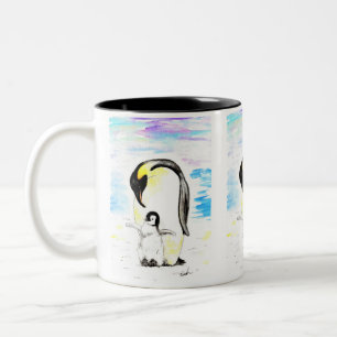 Tasse 2 Couleurs Peinture aquarelle du Manchot Empereur et de son p