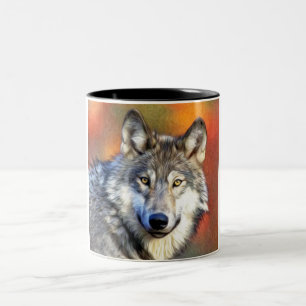 Tasse 2 Couleurs Peinture d'art de loup gris