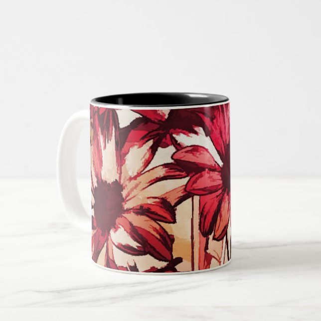 Tasse 2 Couleurs Peinture d'art rustique à fleurs rouges (Devant gauche)