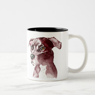 Tasse 2 Couleurs Peinture monochromatique d'aquarelle de chien de