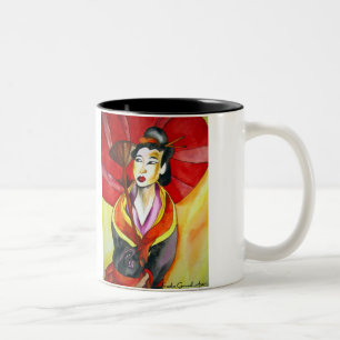 Tasse 2 Couleurs peinture originale d'aquarelle japonaise Geisha