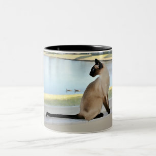 Tasse 2 Couleurs Peinture paisible de chat siamois