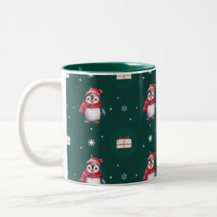 Tasse 2 Couleurs Penguin Père Noël Green Joyeux Joyeux motif de Noë