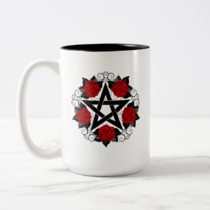 Tasse 2 Couleurs Pentagramme aux roses rouges