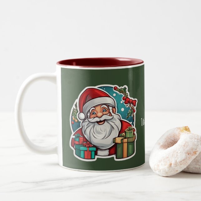 Tasse 2 Couleurs Père Noël avec des cadeaux. (Avec donut)