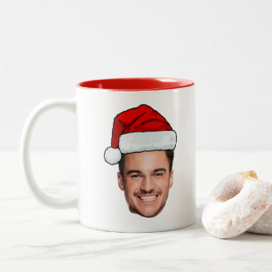Tasse 2 Couleurs Père Noël Chapeau de Noël Photo de Visage Personna