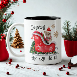 Tasse 2 Couleurs Père Noël Chat Funny Humour de Noël Aquarelle