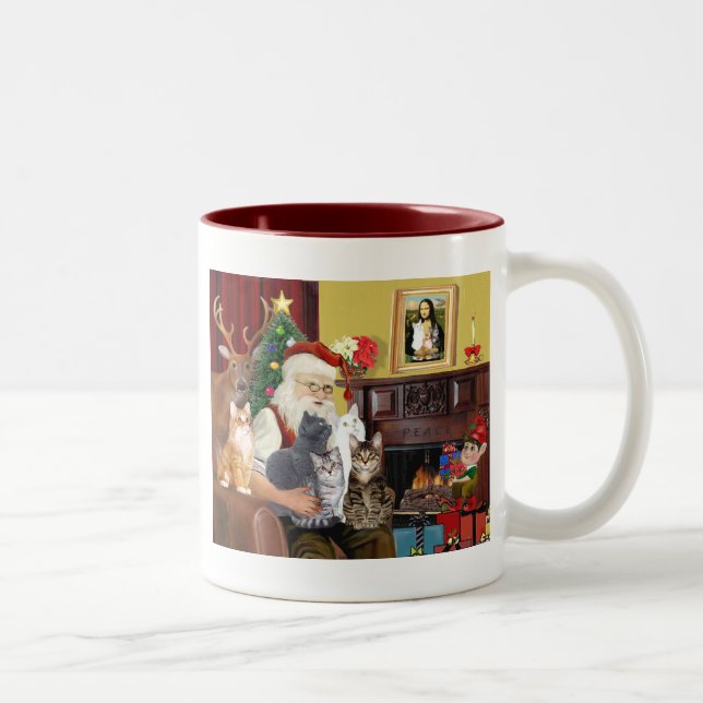 Tasse 2 Couleurs Père Noël, cinq chats (Droit)