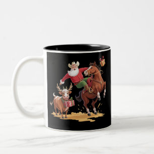 Tasse 2 Couleurs Père Noël Cowboy Occidental Rodeo de Noël Cheval e