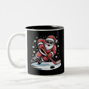 Tasse 2 Couleurs Père Noël de Noël drôle jouant au hockey sur glace