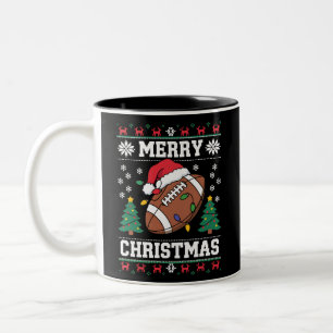 Tasse 2 Couleurs Père Noël de style pull de Noël moche de football