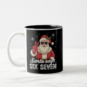 Tasse 2 Couleurs Père Noël drôle dit six sept Noël 67 Meme Xmas