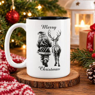 Tasse 2 Couleurs Père Noël et Renne de Noël