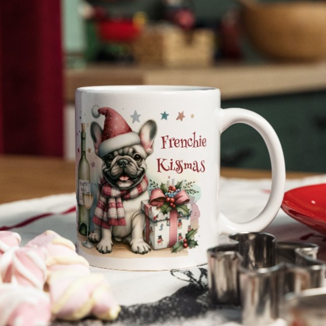 Tasse 2 Couleurs Père Noël French Bulldog Fun Festin Xmas Amoureux  (Fun gift for Christmas, French Bulldog lovers, Frenchie owners Xmas gift, Cute dog in Santa hat, )