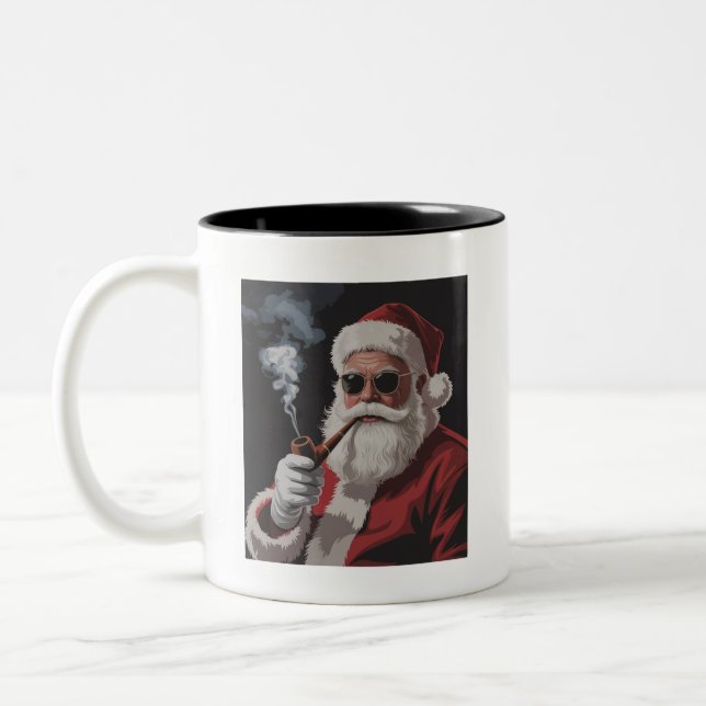 Tasse 2 Couleurs Père Noël Fumer Fête Funky Noël (Gauche)