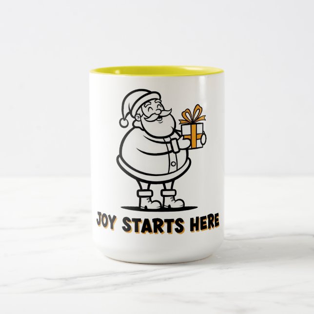 Tasse 2 Couleurs Père Noël joyeux avec cadeau (Centre)