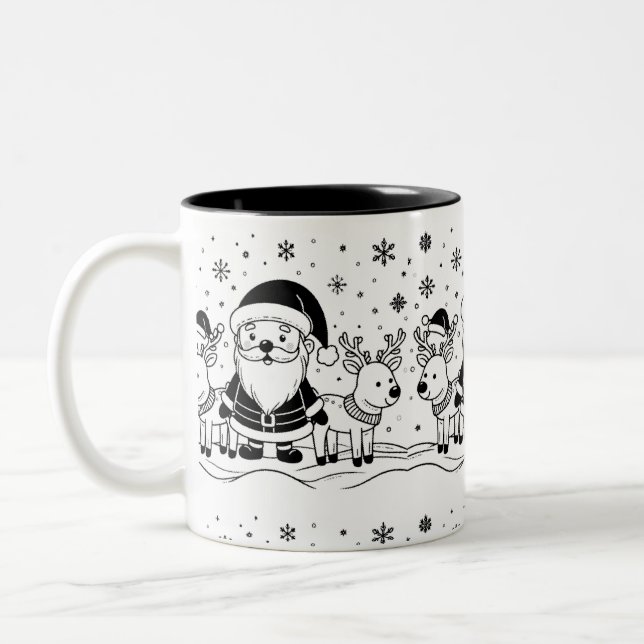 Tasse 2 Couleurs Père Noël noir et blanc avec rennes (Gauche)