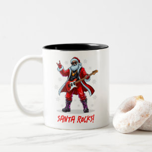 Tasse 2 Couleurs Père Noël Rocks ! Funny Père Noël jouant de la gui