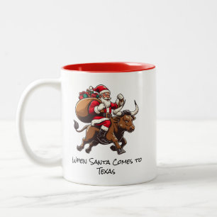 Tasse 2 Couleurs Père Noël sur Texas Longhorn Bull livre des cadeau