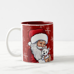 Tasse 2 Couleurs Père Noël Westie Puppy et Snowflakes