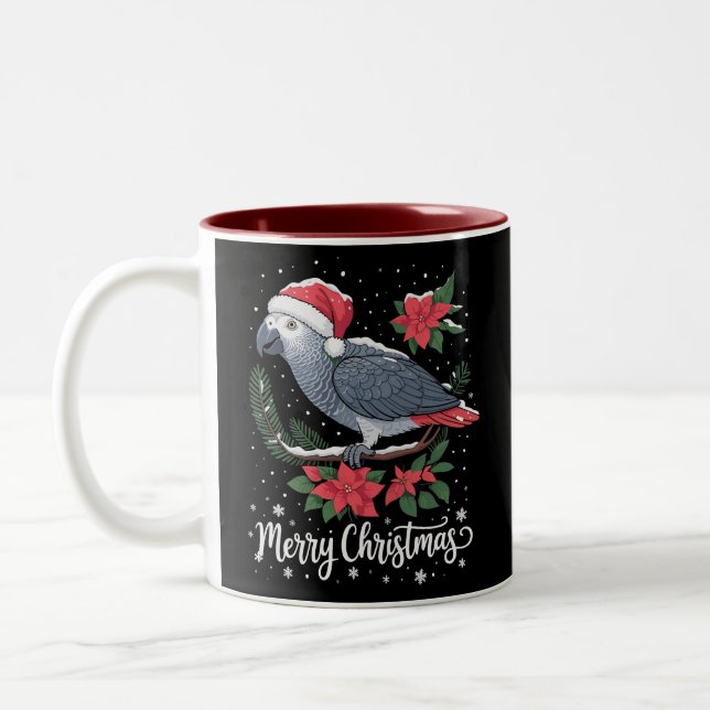 Tasse 2 Couleurs Perroquet gris africain de Noël  (Gauche)