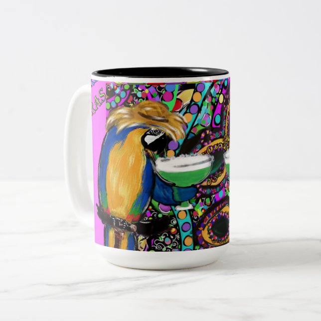 Tasse 2 Couleurs Perroquets de Mardi Gras (Devant gauche)