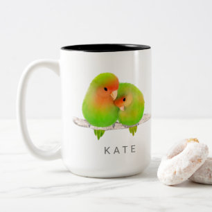 Tasse 2 Couleurs Perroquets verts personnalisés Lovebirds Oiseau Bo