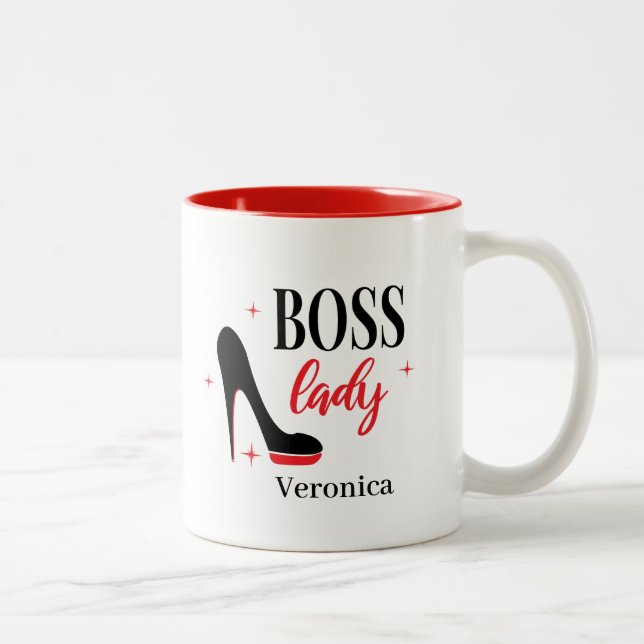 Tasse 2 Couleurs Personalisé Rouge Bas Stiletto Talon Boss Lady (Droit)