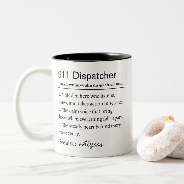 Tasse 2 Couleurs Personalized 911 Dispatcher Definition (Avec donut)