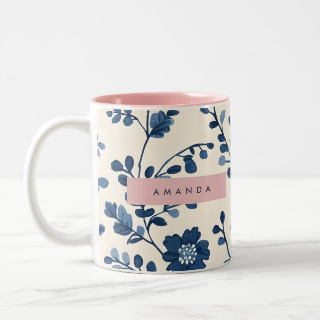 Tasse 2 Couleurs Personalized Blue Floral Vine Style (Gauche)