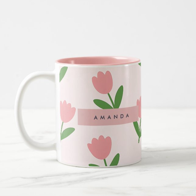 Tasse 2 Couleurs Personalized Charming Pink Tulip Floral (Gauche)