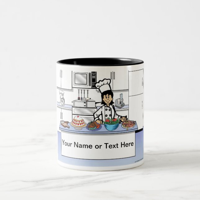 Tasse 2 Couleurs Personalized Chef, with hat - Female Cartoon (Centre)