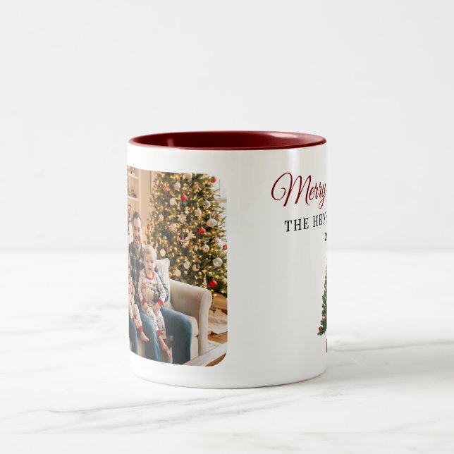 Tasse 2 Couleurs Personalized Christmas Tree Family Photo  (Centre)