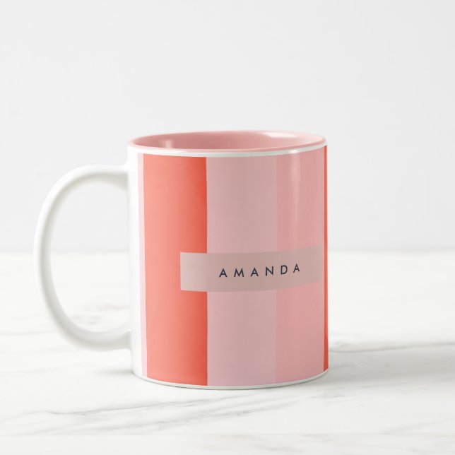 Tasse 2 Couleurs Personalized Coral & Pink Vertical Stripe Pattern (Gauche)