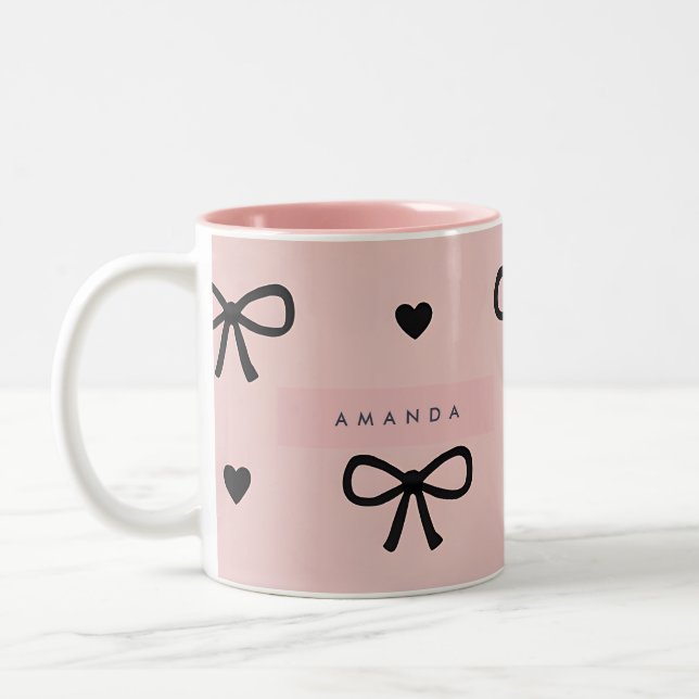 Tasse 2 Couleurs Personalized Cute Chic Pink Bow & Heart Pattern (Gauche)