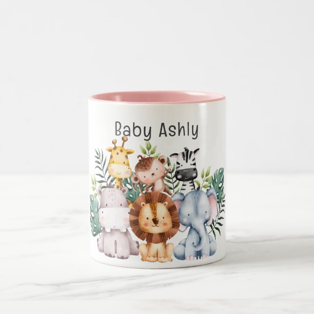 Tasse 2 Couleurs Personalized Cute Safari Animals Kids Name  (Centre)