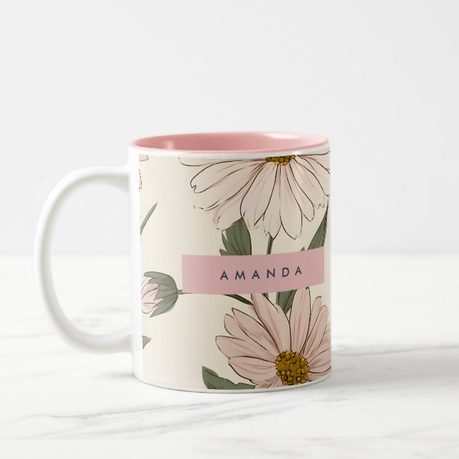 Tasse 2 Couleurs Personalized Delicate Pink Daisy Illustration (Gauche)