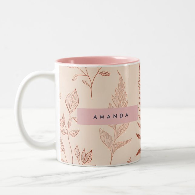 Tasse 2 Couleurs Personalized Delicate Terracotta Leaf Sketch  (Gauche)