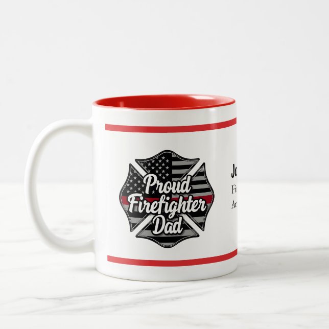 Tasse 2 Couleurs Personalized Firefighter Dad Name Thin Red Line  (Gauche)