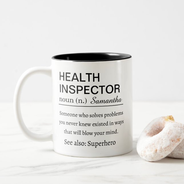 Tasse 2 Couleurs Personalized Health Inspector  Definition (Avec donut)