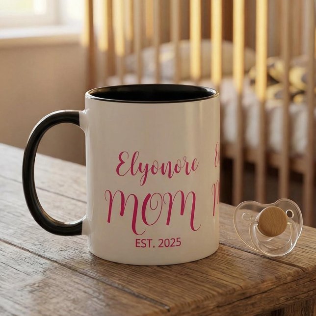 Tasse 2 Couleurs Personalized Mom Name Established Pink Script  (Créateur téléchargé)